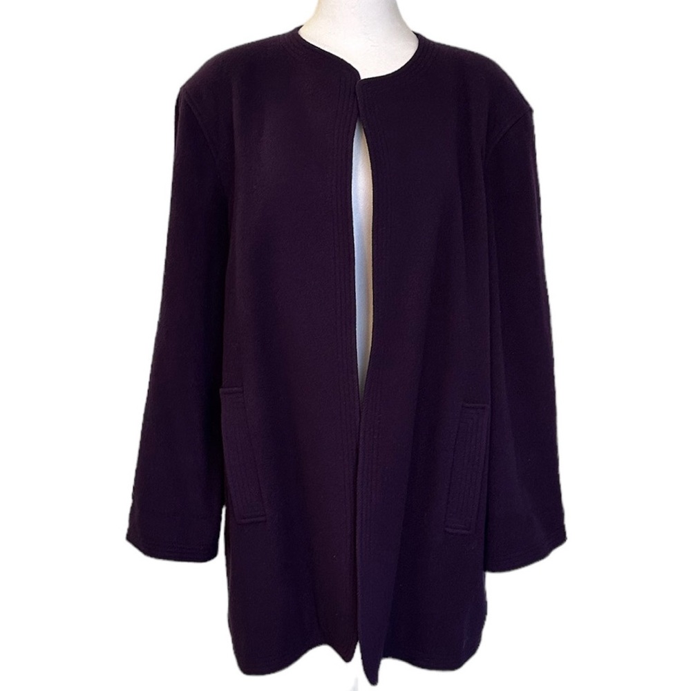 Jaeger London Women’s 100% Wool Coat Purple Pockets Size 16